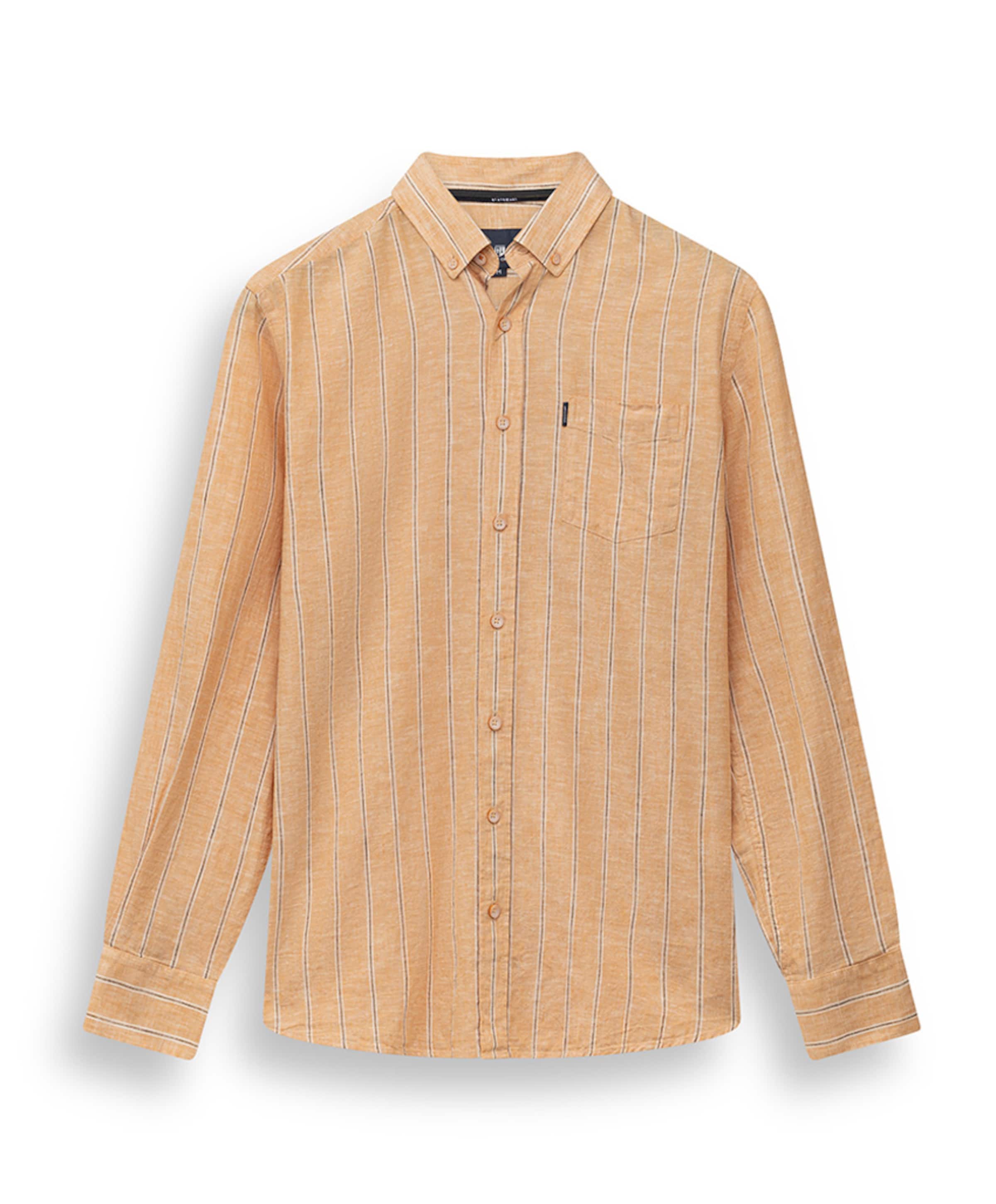 Heren overhemd lange mouw oranje