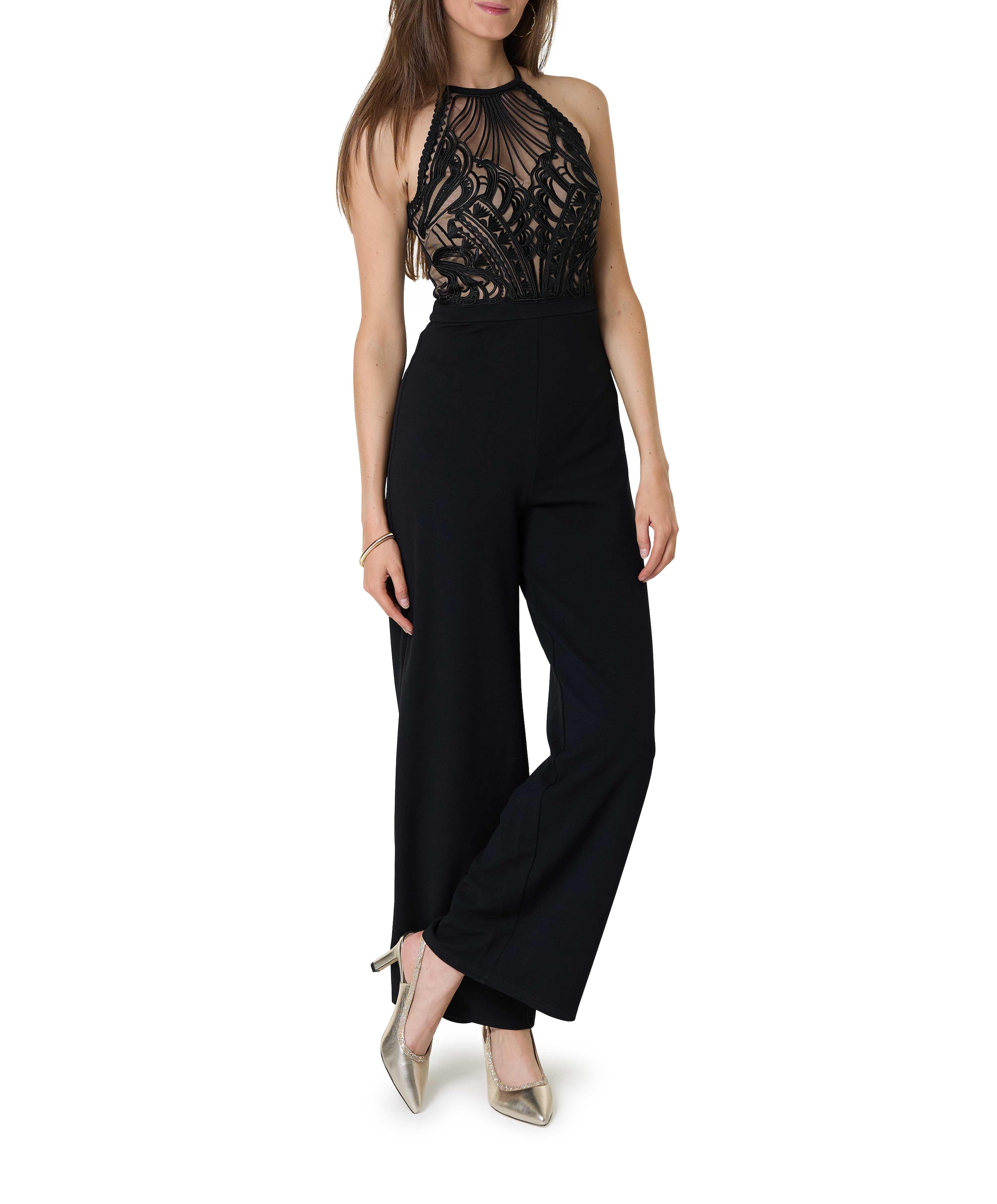 Halterneck dames jumpsuit zwart