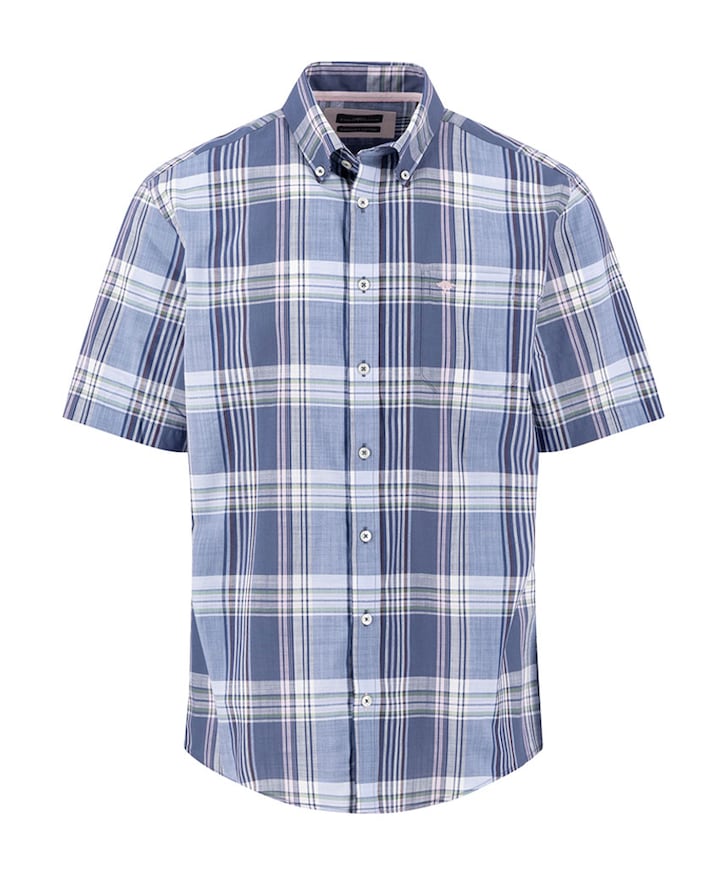 Heren overhemd korte mouw blauw