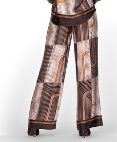 Pants satin AOP dames broek bruin
