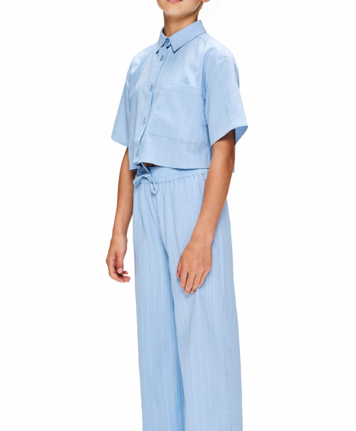 Meisjes blouse korte mouw blauw