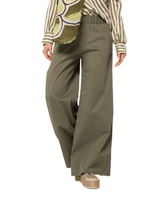 katoen effen breed dames broek groen