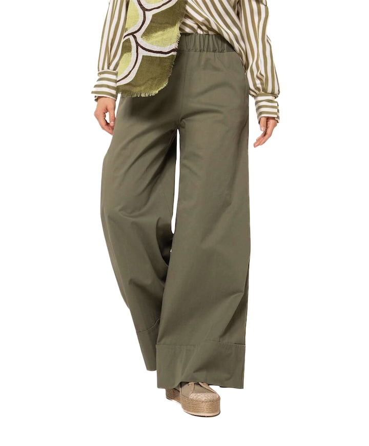 katoen effen breed dames broek groen