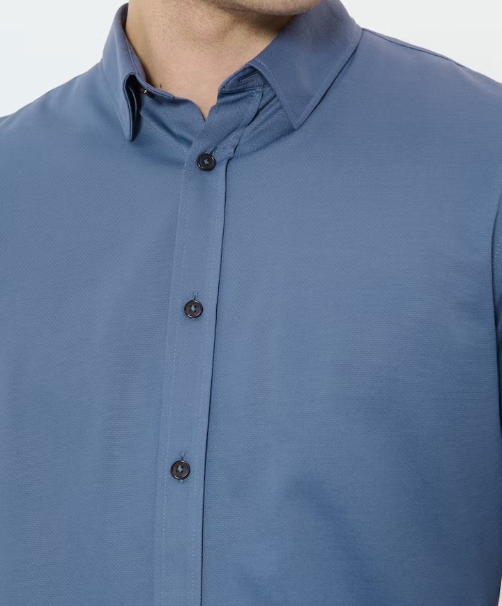 Heren overhemd lange mouw blauw