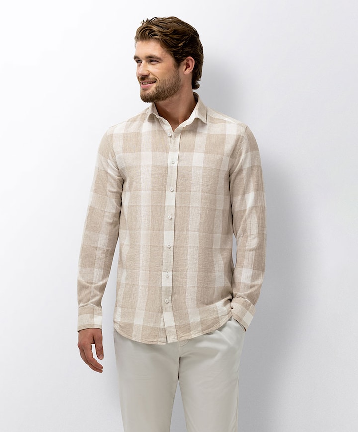 Heren overhemd lange mouw beige