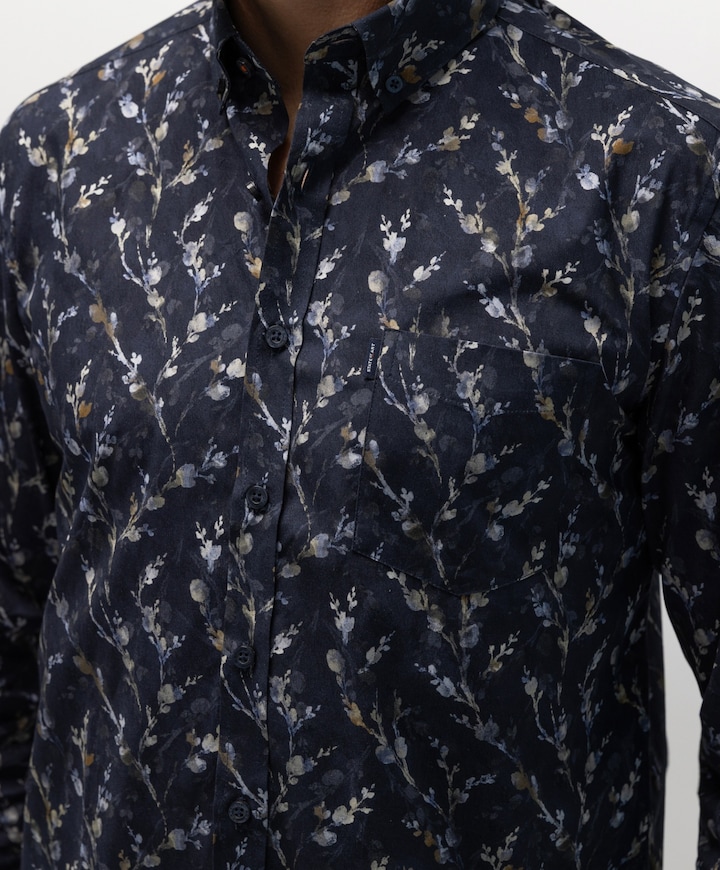 Heren overhemd lange mouw blauw
