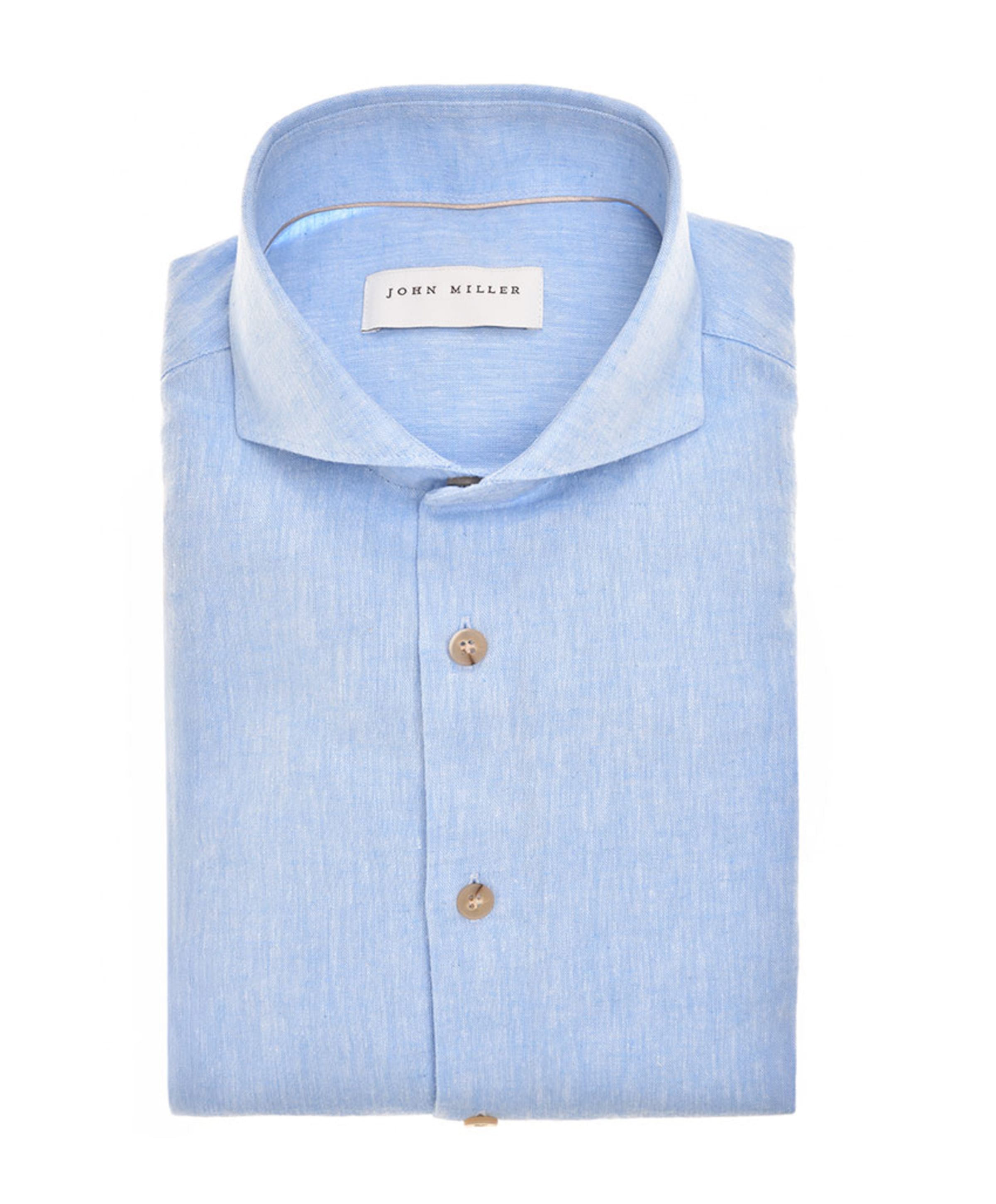 Heren overhemd lange mouw blauw