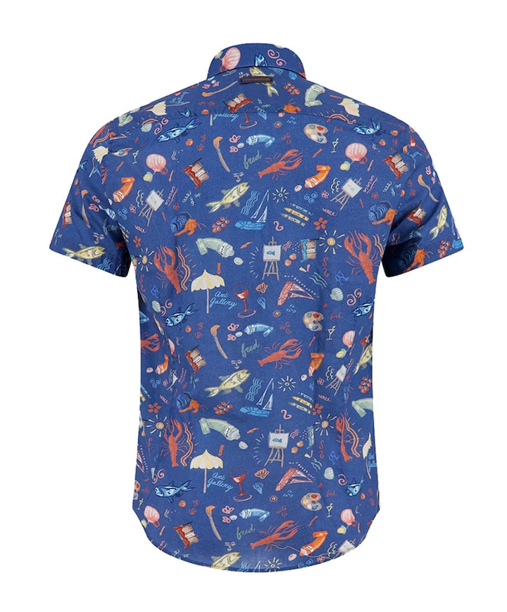 Heren overhemd korte mouw blauw