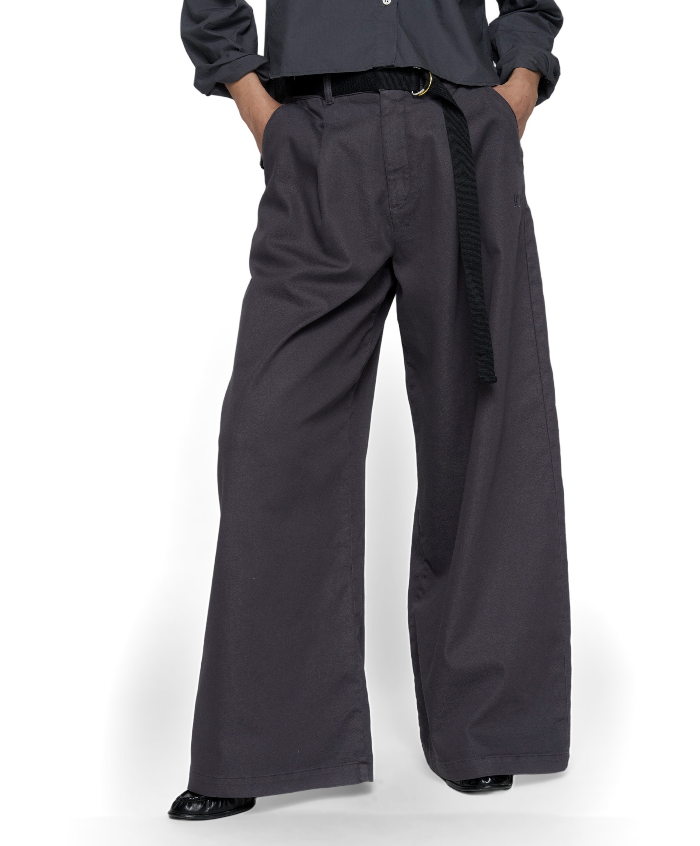 wide jog twill dames broek grijs
