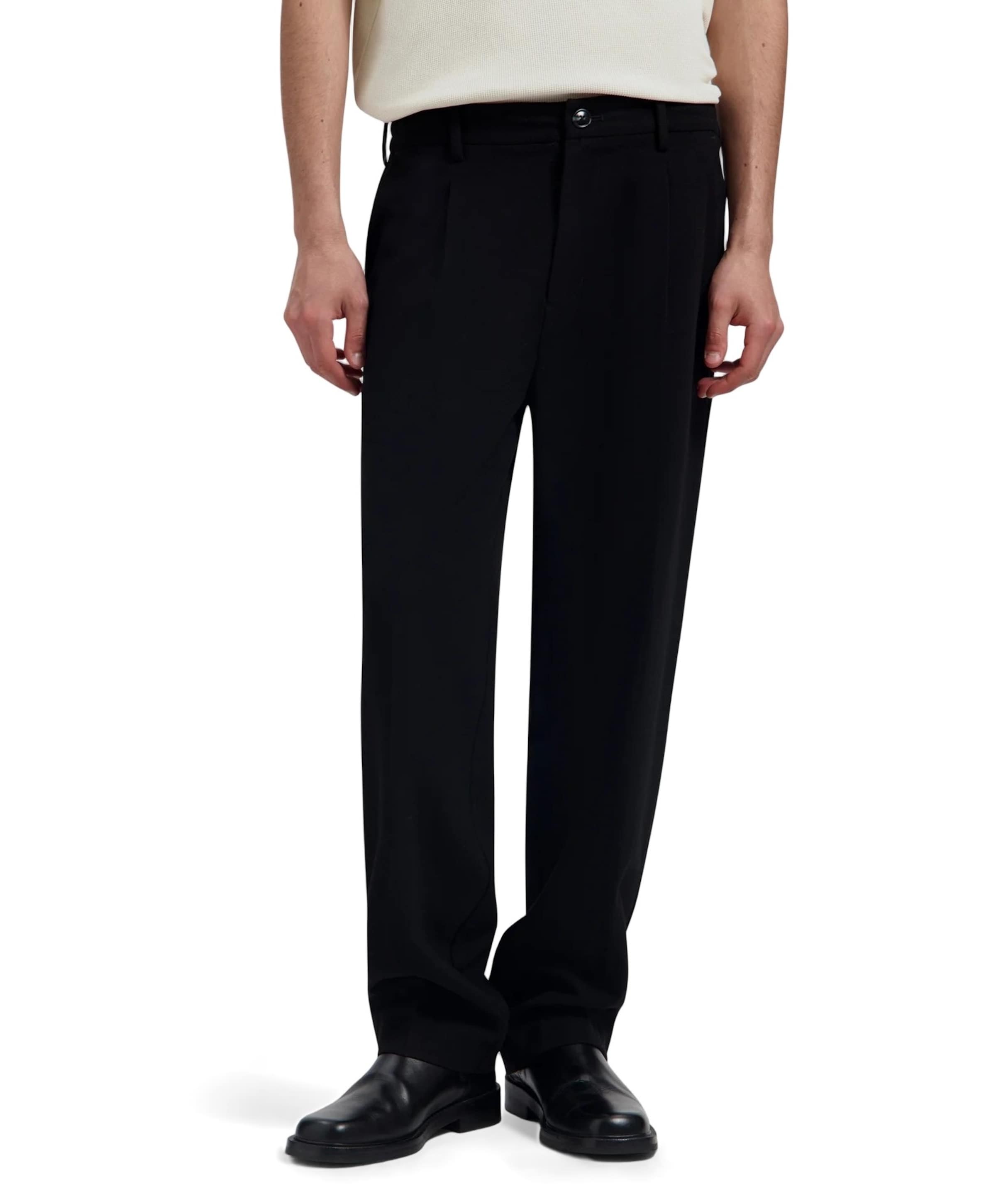 Regular Wool Pleated Pant heren pantalon zwart