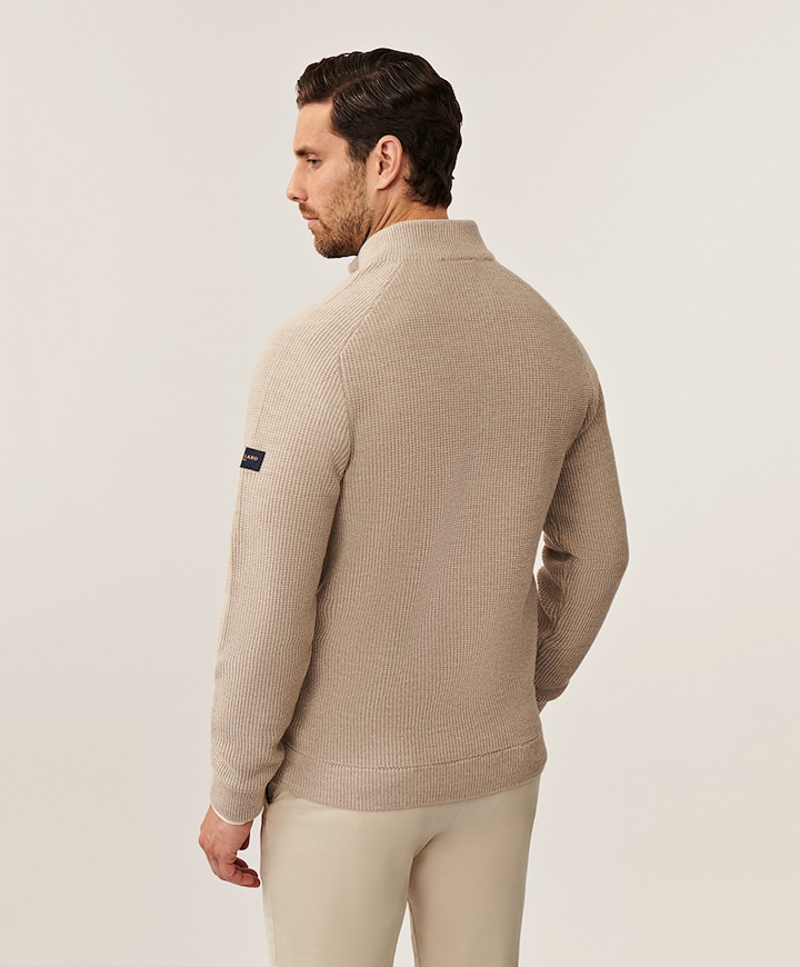Heren trui met rits beige