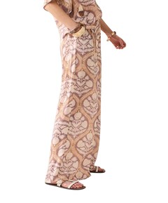 Art deco print dames broek beige