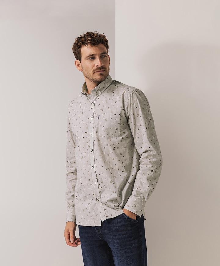 Heren overhemd lange mouw grijs