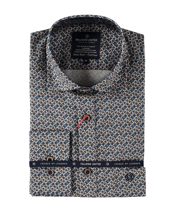 Heren overhemd lange mouw blauw