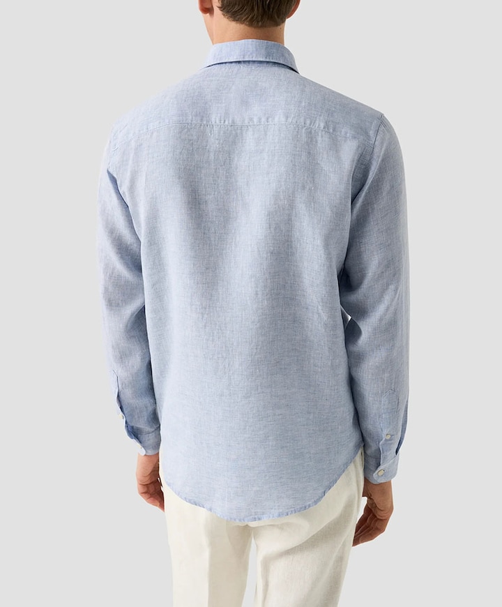 Heren overhemd lange mouw blauw