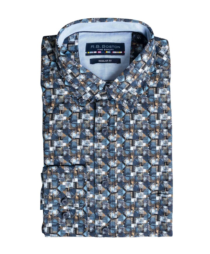 Heren overhemd lange mouw blauw