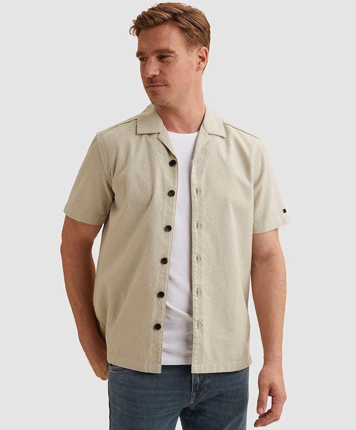 Heren overhemd korte mouw beige