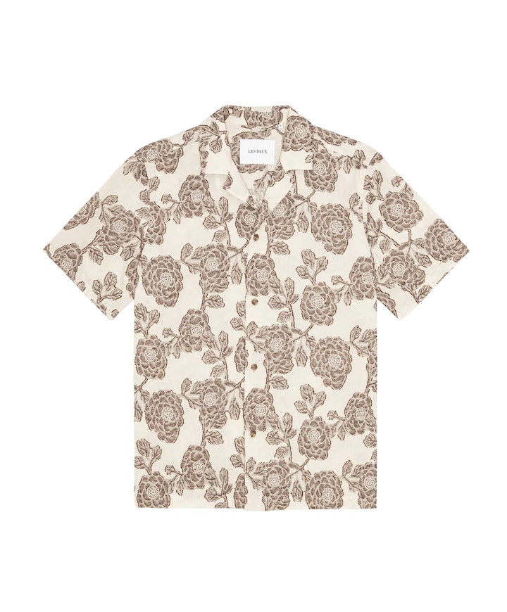 Heren overhemd korte mouw beige