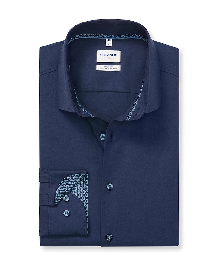 Heren overhemd lange mouw blauw