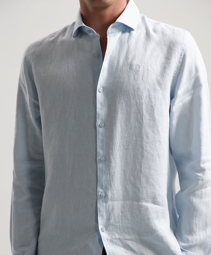 Heren overhemd lange mouw blauw