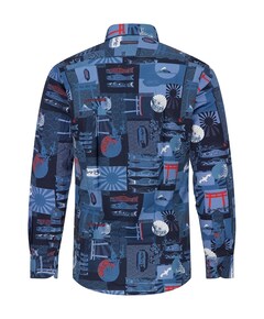 Heren overhemd lange mouw blauw