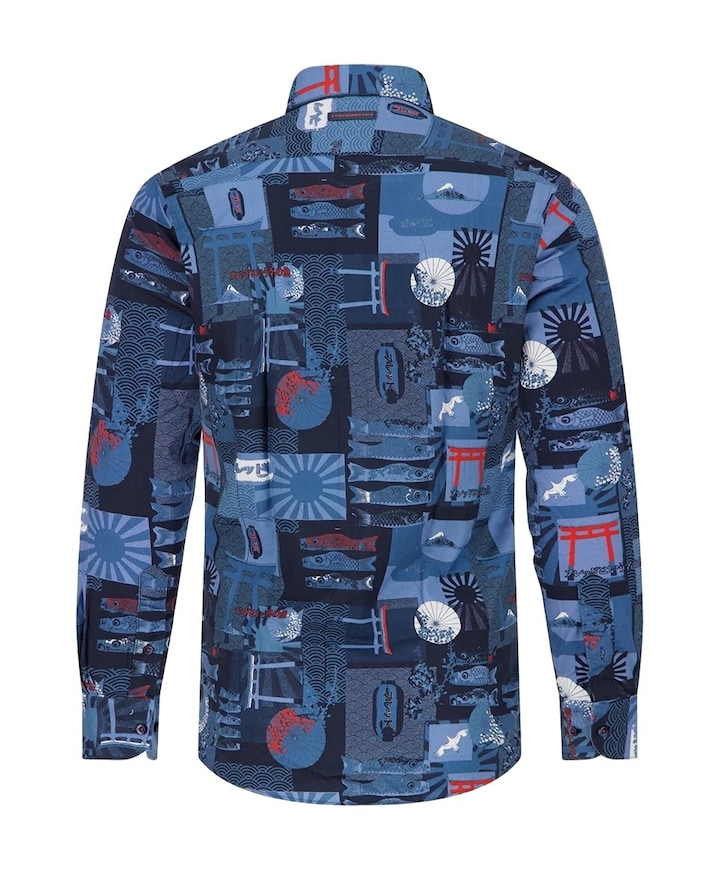 Heren overhemd lange mouw blauw