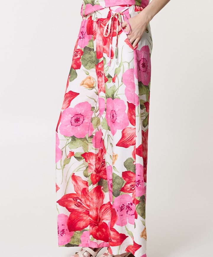 Palazzo strik bloemprint dames broek rood