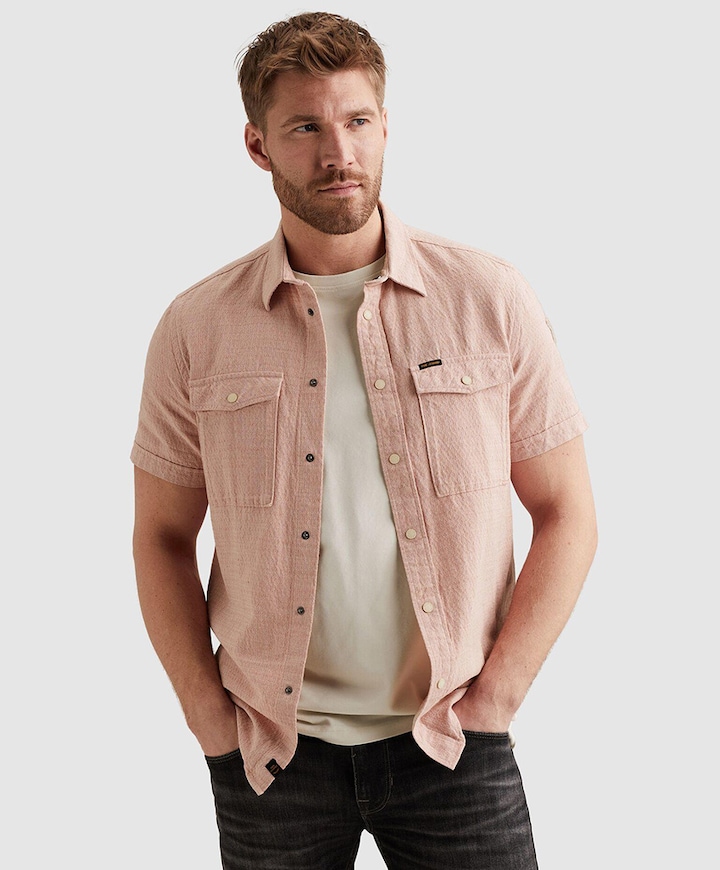 Heren overhemd korte mouw roze