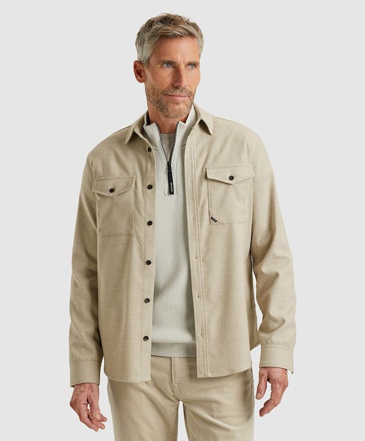 Heren overhemd lange mouw beige