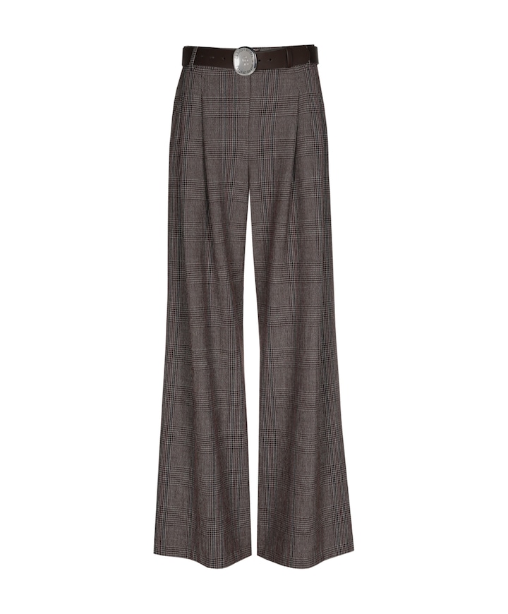 Viscose mix-geruit-plooi dames pantalon bruin