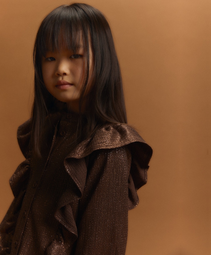 Meisjes blouse lange mouw bruin