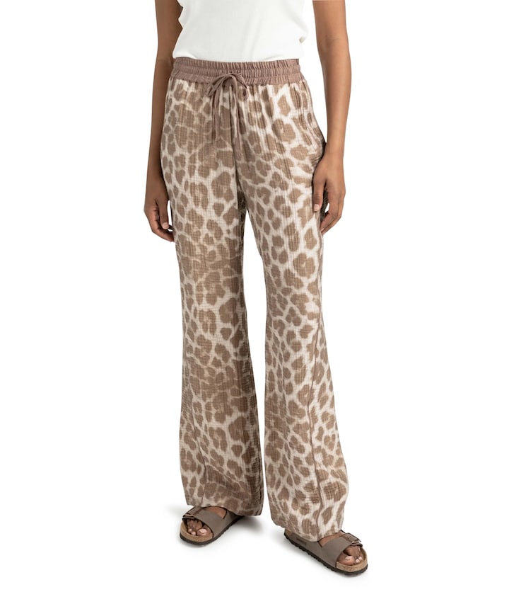 Leopard print broek beige