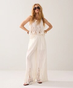 Crinkle embro dames broek ecru
