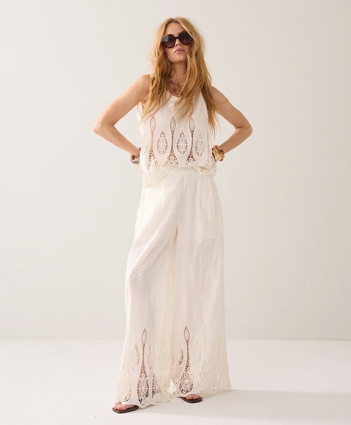 Crinkle embro dames broek ecru