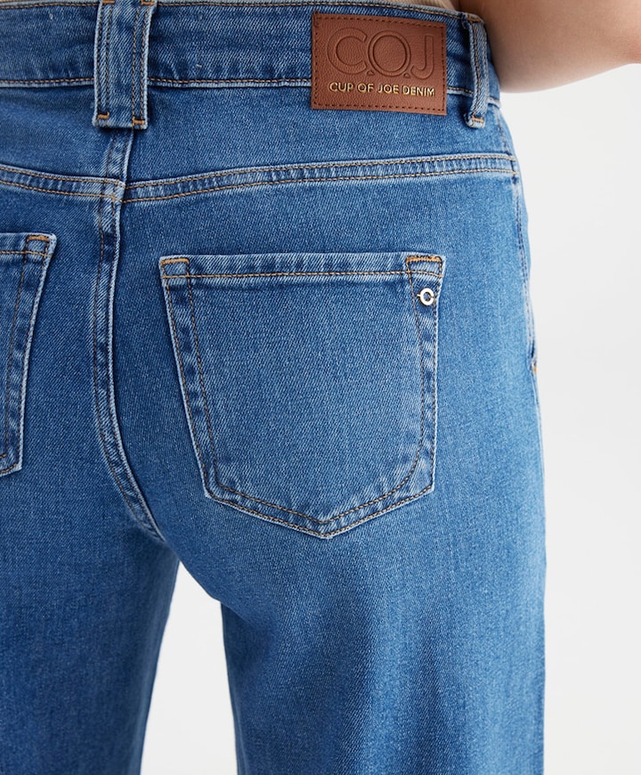 high waist wide leg dames jeans blauw