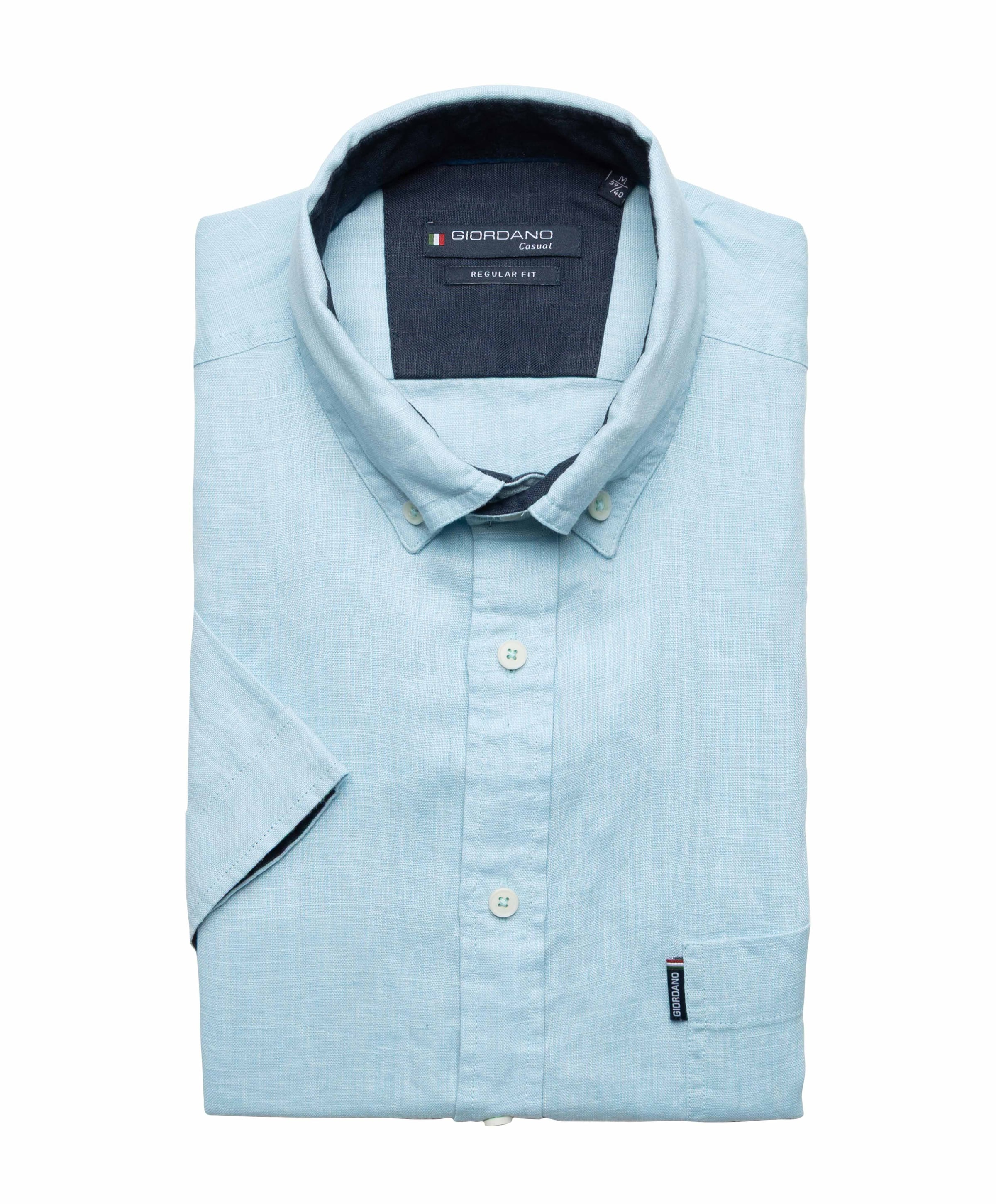 Heren overhemd korte mouw blauw