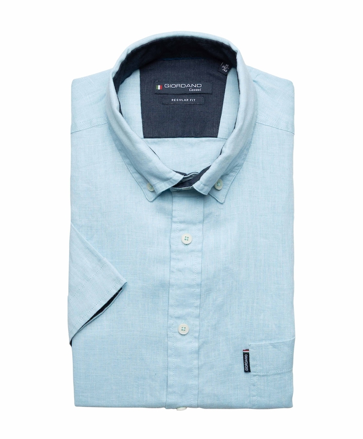 Heren overhemd korte mouw blauw