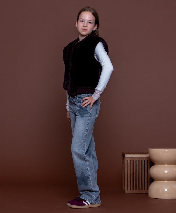 wide leg stars meisjes jeans grijs