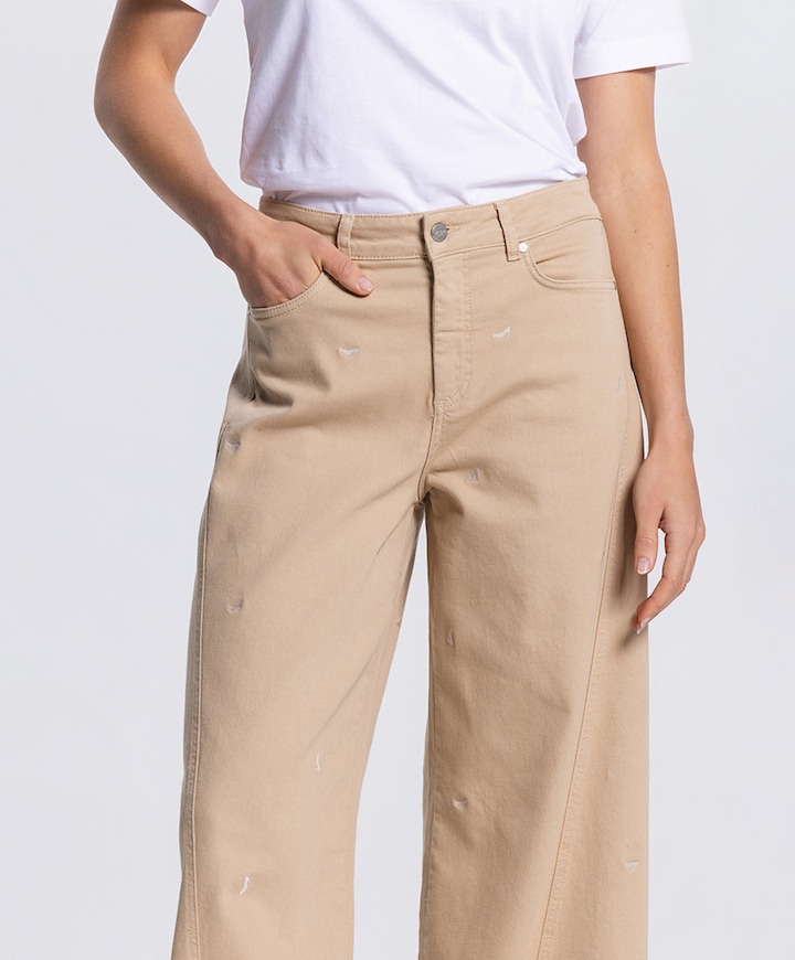 ISABEAU SD 457 long extra wide heels embroidered dames jeans beige