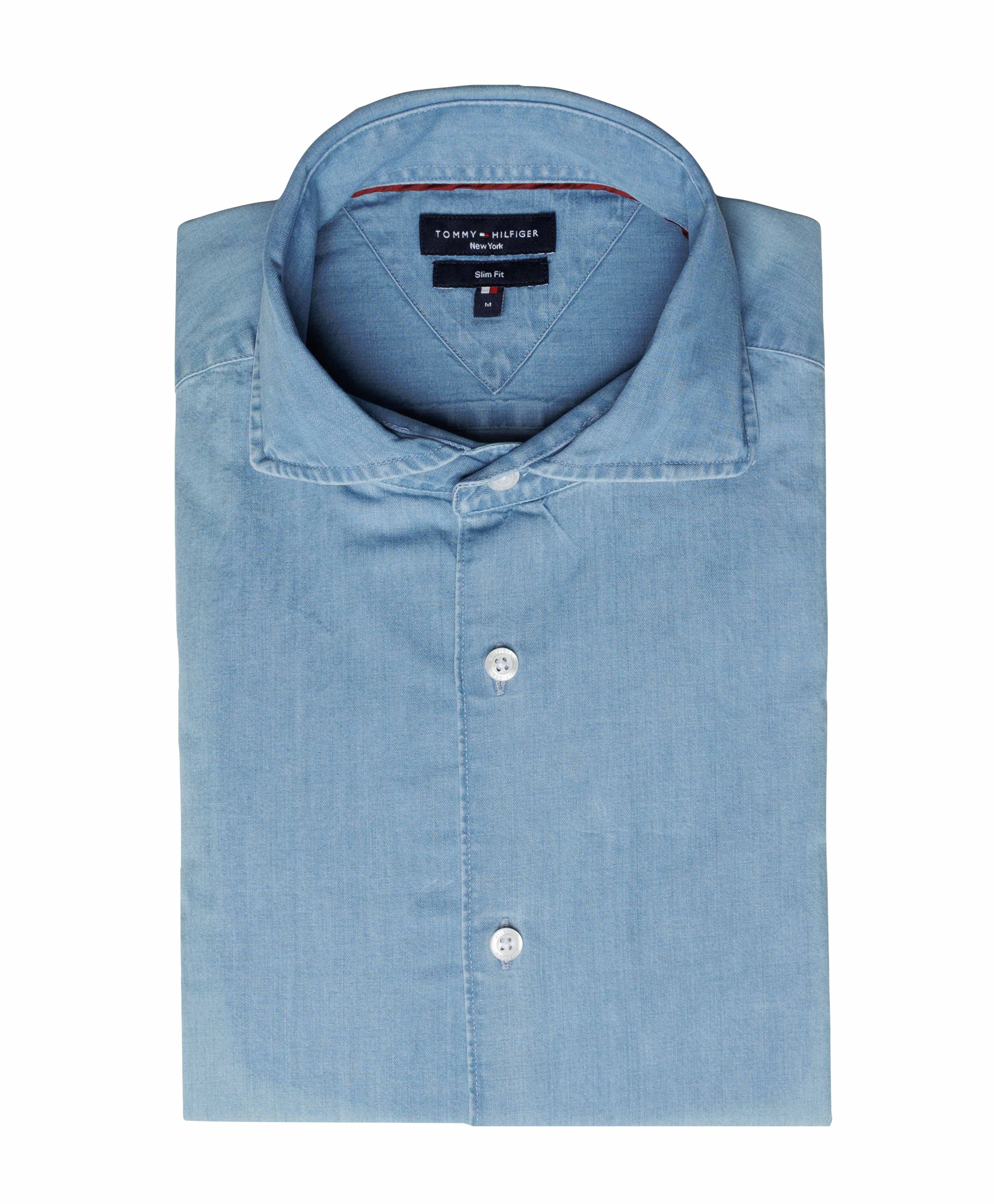 Heren overhemd lange mouw blauw
