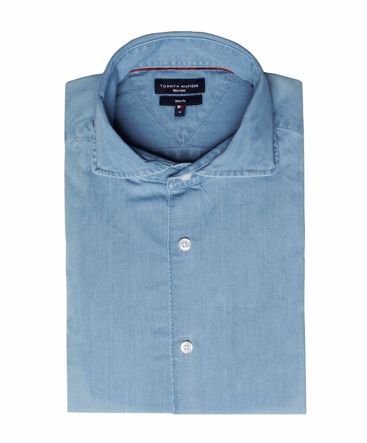 Heren overhemd lange mouw blauw
