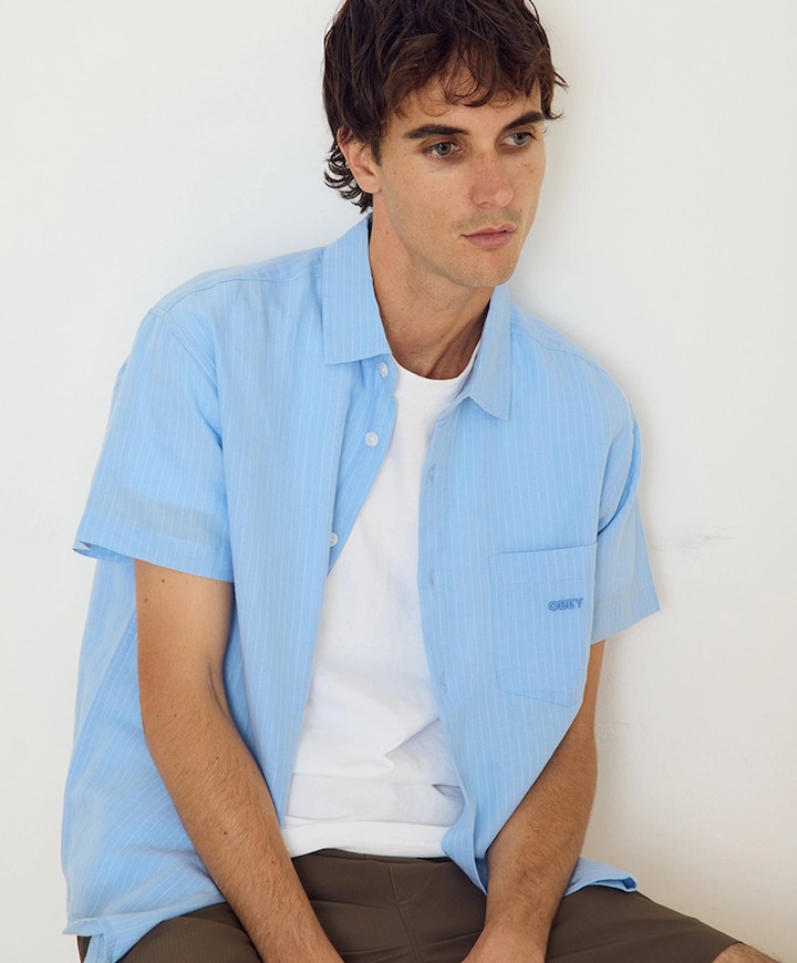 Heren overhemd korte mouw blauw