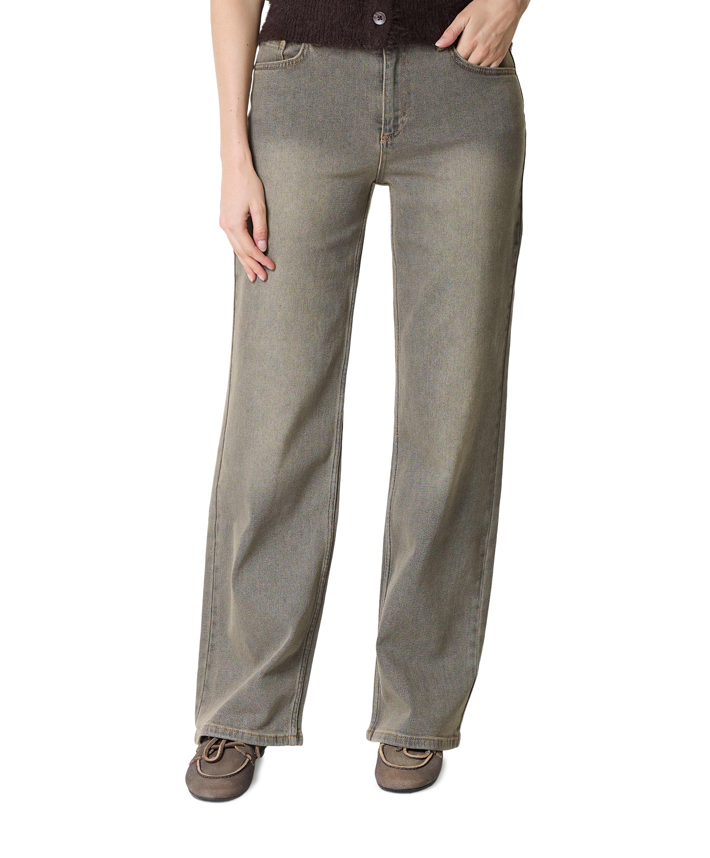 Wide leg dames jeans beige
