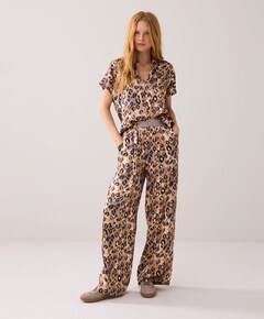 Multi coloured animal broek beige