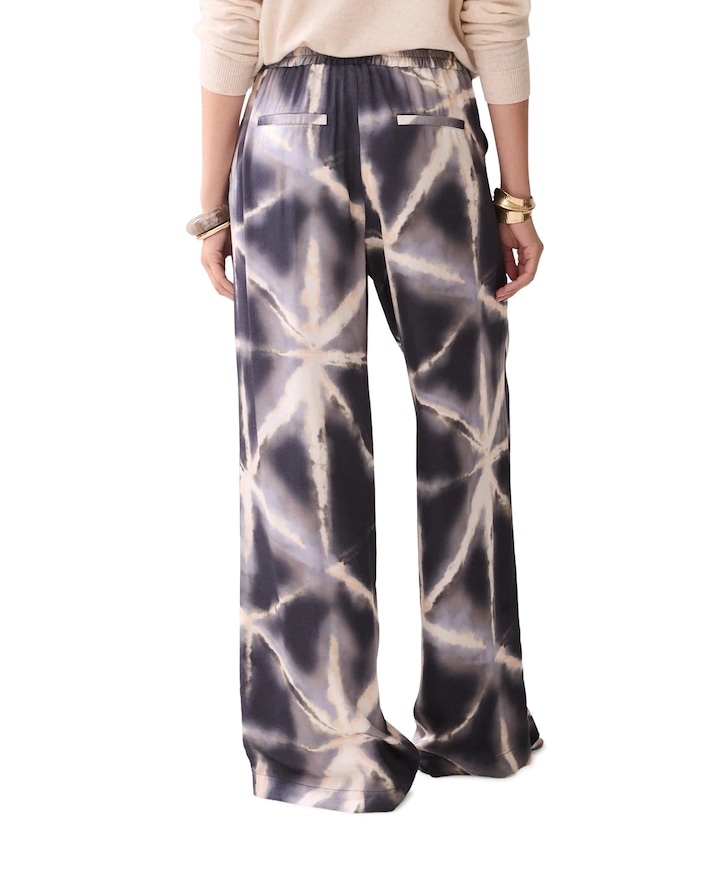 Tie dye viscose dames broek blauw