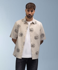 Heren overhemd korte mouw beige