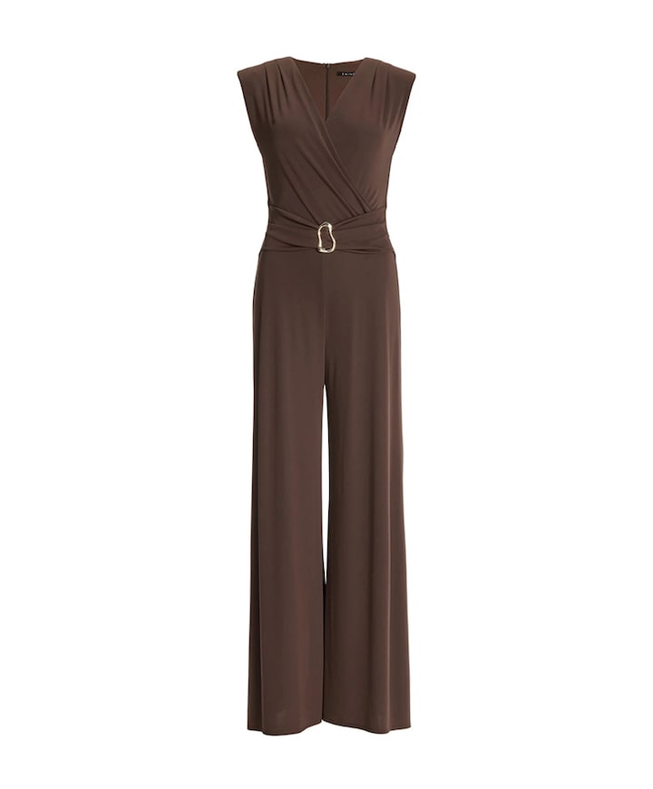 Jumpsuit aus Jersey mit ?berschnitt dames jumpsuit bruin