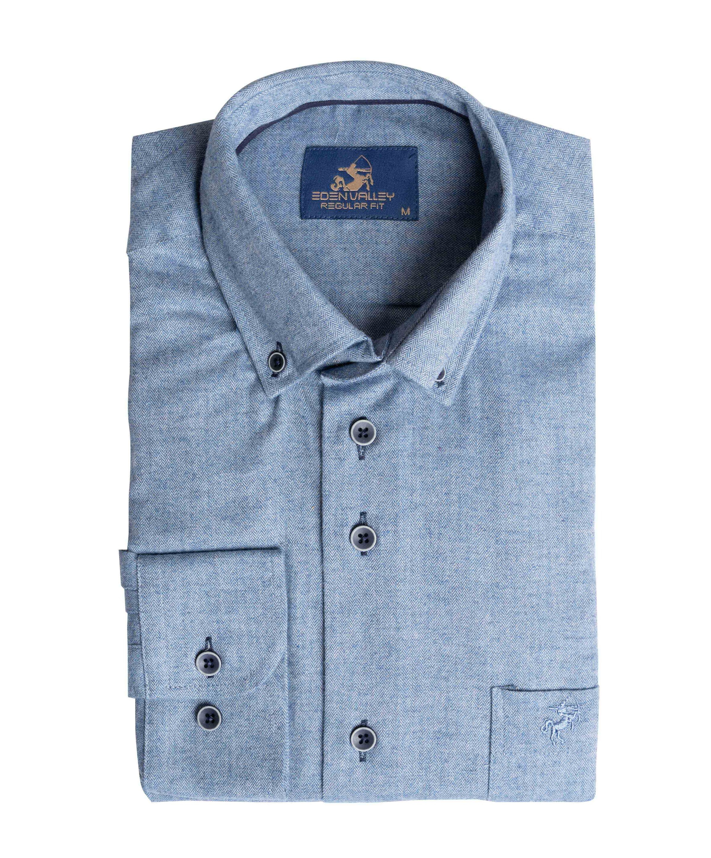 Heren overhemd lange mouw blauw