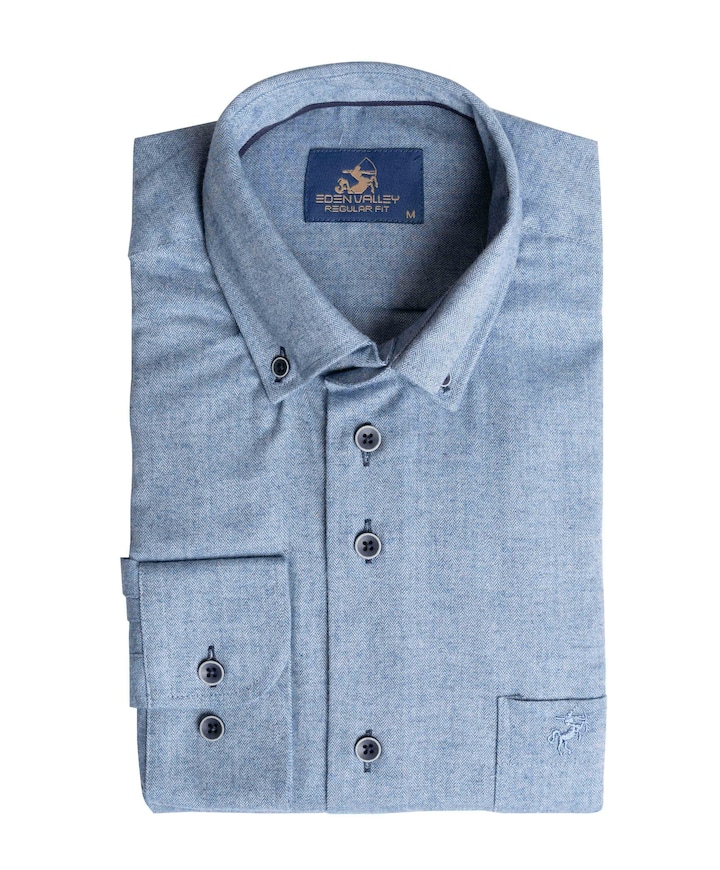 Heren overhemd lange mouw blauw