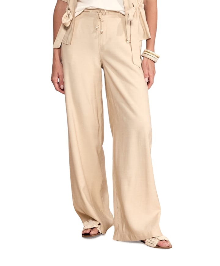 Linen Blend Wide-Leg dames broek beige